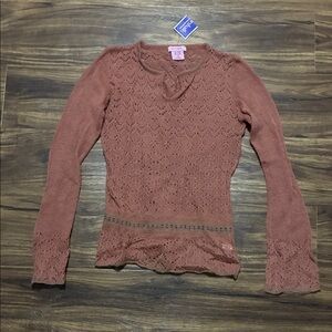 Pinkish Women's Rust Lace Crochet Long-Sleeve Top